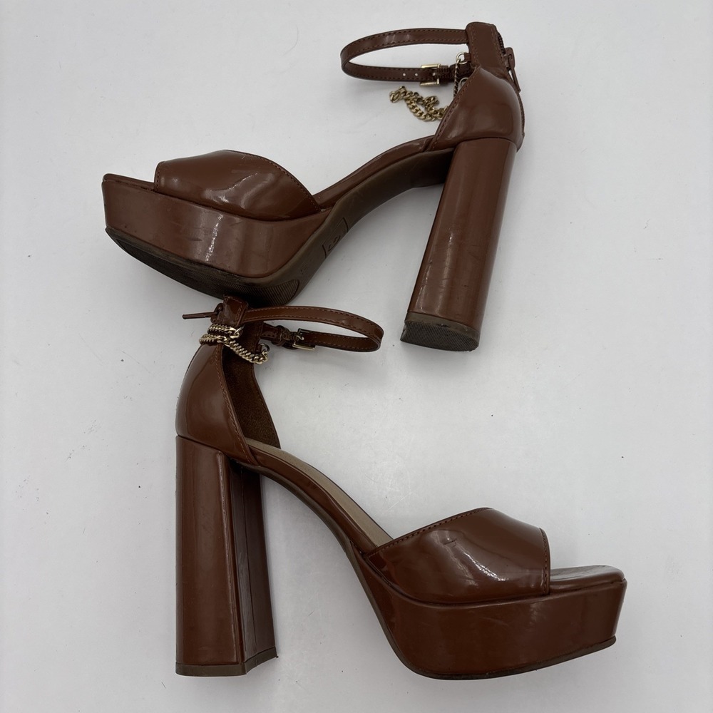 GBG Los Angeles Open toe brown platform heels sz 7